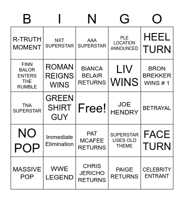 Royal Rumble 2026 Bingo Card