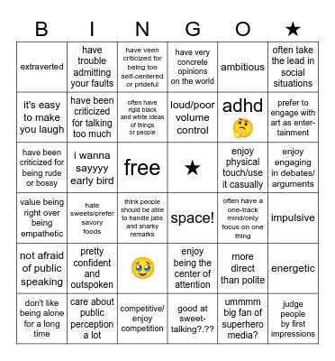 starr kinnie bingo Card