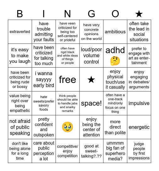 starr kinnie bingo Card