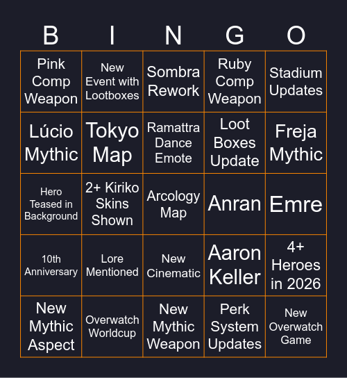 Overwatch Spotlight Bingo Card