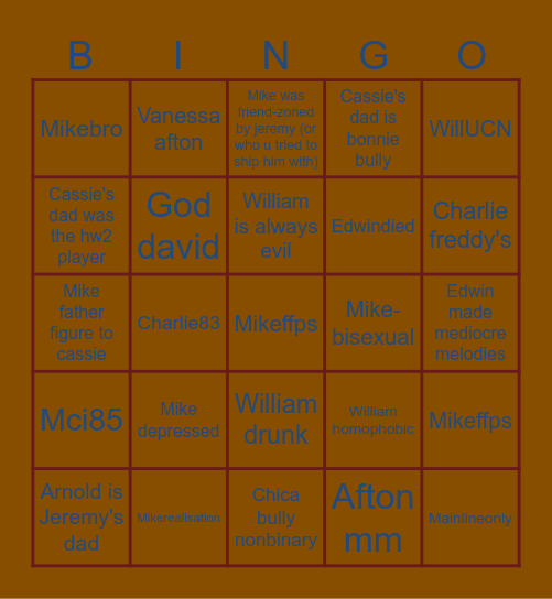 How different your fnaf au is from mine Bingo Card