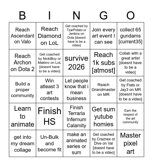 This years to do list Bingo Card