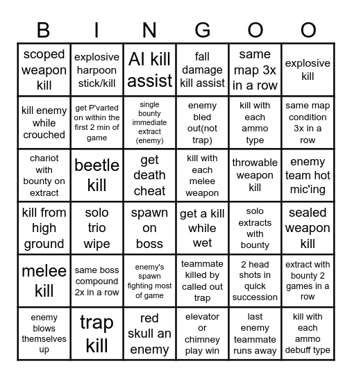 Hunt Bingo Card