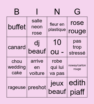 La vie en rose Bingo Card