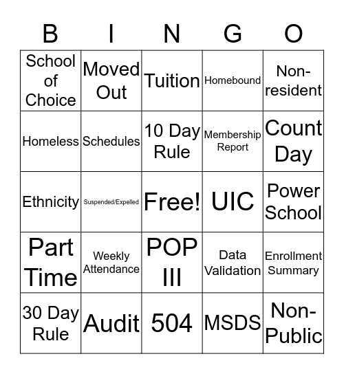 Count Day Bingo Card