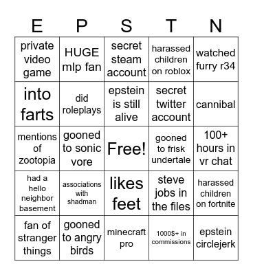 epstein files predictions Bingo Card