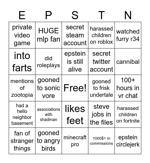 epstein files predictions Bingo Card