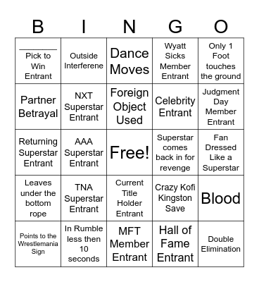 Royal Rumble 2026 Bingo Card