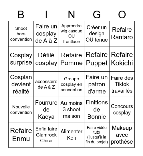 Objectif 2026 Bingo Card
