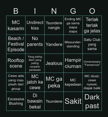 Typical Cringe Romcom Harem Anime Bingo Card