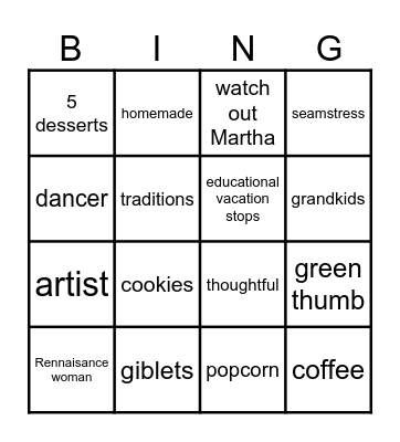MOMMY and GRANDMA Bingo Card