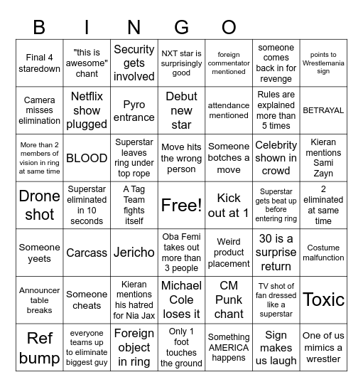 Royal Rumble BINGO Card