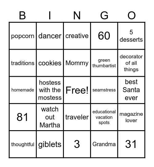 Happy Birthday, Mommy and Grandma! Bingo Card