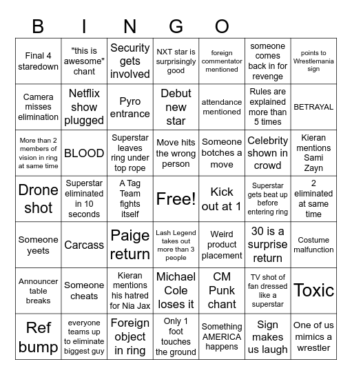 Royal Rumble BINGO Card