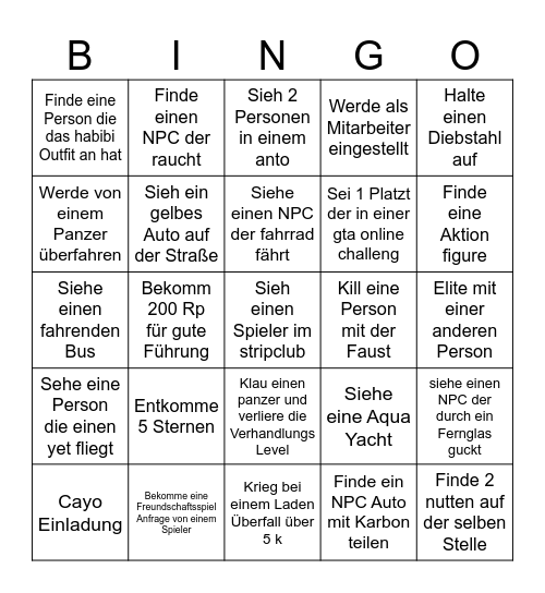 GTA Bingo (Lennard ist Gay) Bingo Card