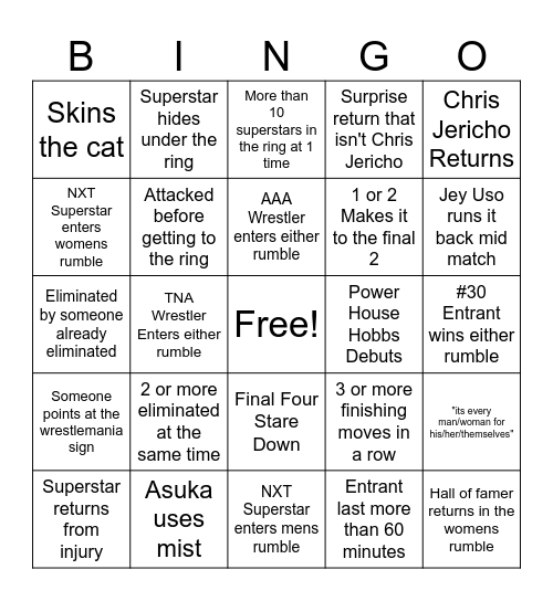 Royal Rumbe 2026 Bingo Card