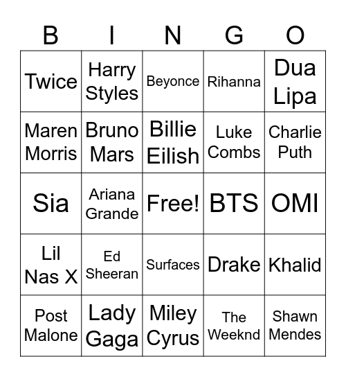 Music Bingo Card