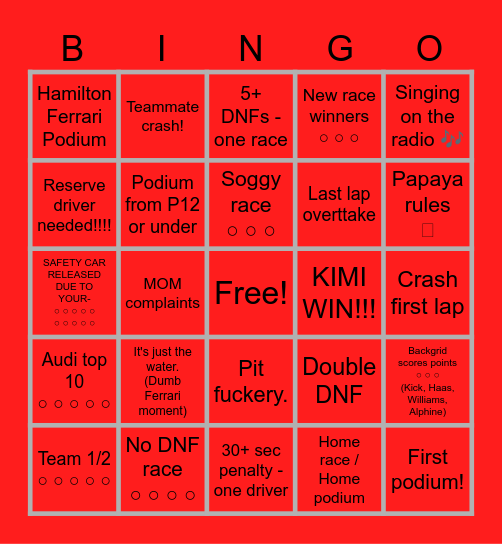 F1 Bingo w Ed Bingo Card