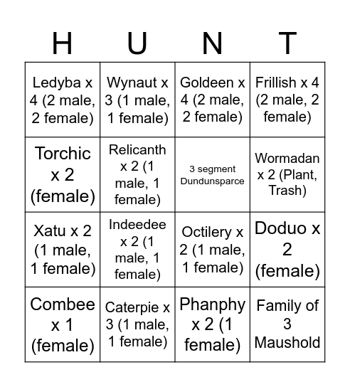 Shiny Hunts 2026 Bingo Card