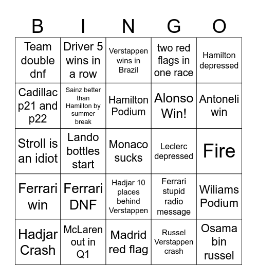 Untitled Bingo Card