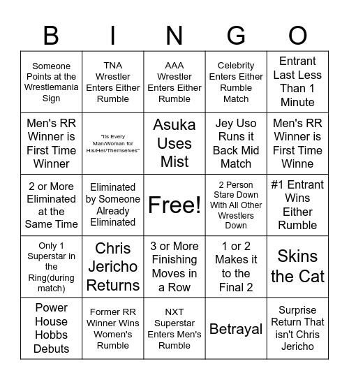 Royal Rumble 2026 Bingo Card