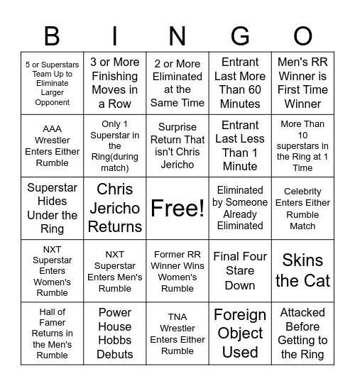 Royal Rumble 2026 Bingo Card