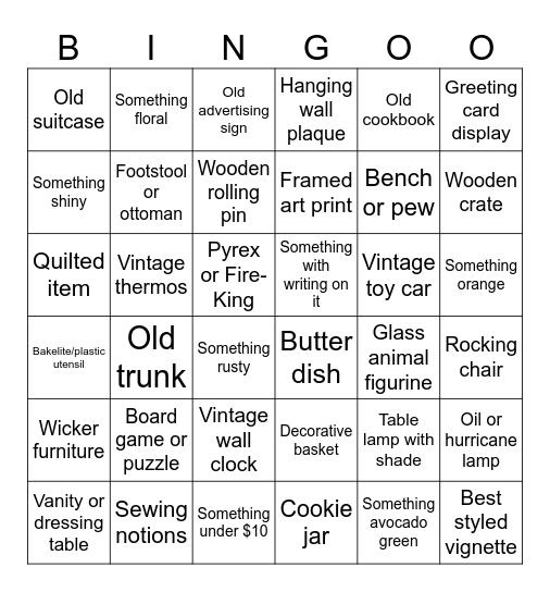 Vintage Photo Bingo Card