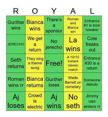 Wwe Royal rumble Bingo Card