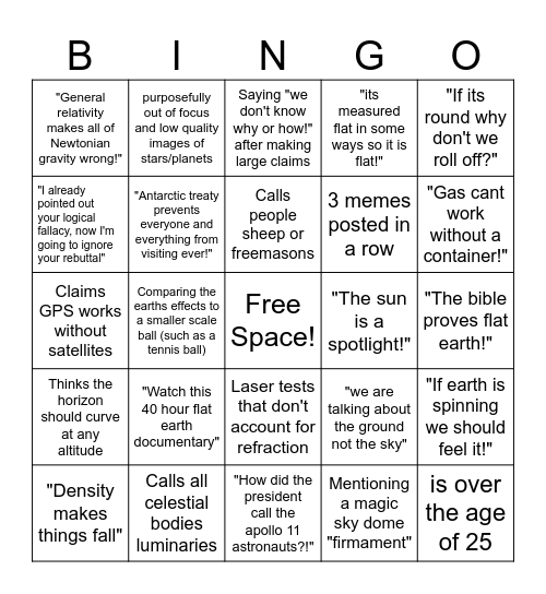 Flat Earther Bingo! Bingo Card