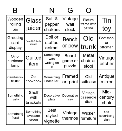 Vintage Photo Bingo Card