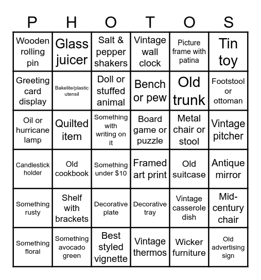 Vintage Photo Bingo Card