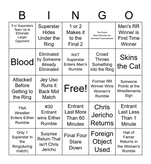 Royal Rumble 2026 Bingo Card