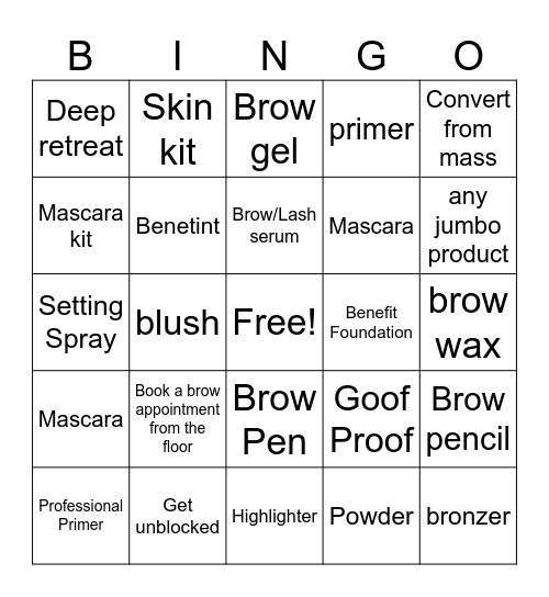 Benefit Bingo! Bingo Card