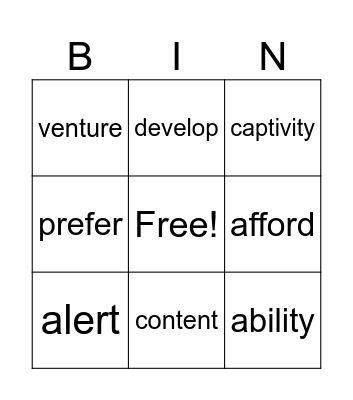 Vocabulary February 2-8 Bingo Card