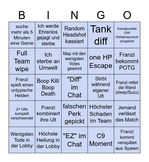 Overwatch Bingo Card