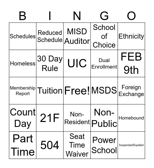 Count Day Bingo Card