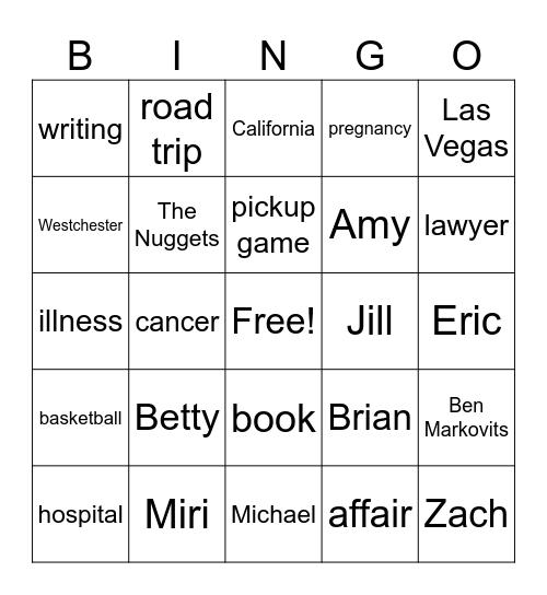 The Rest of Our Lives Bingo Card