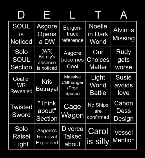 DELTARUNE Chapter 5 Bingo Card Bingo Card