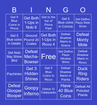Super Mario Sunburn Bingo Card