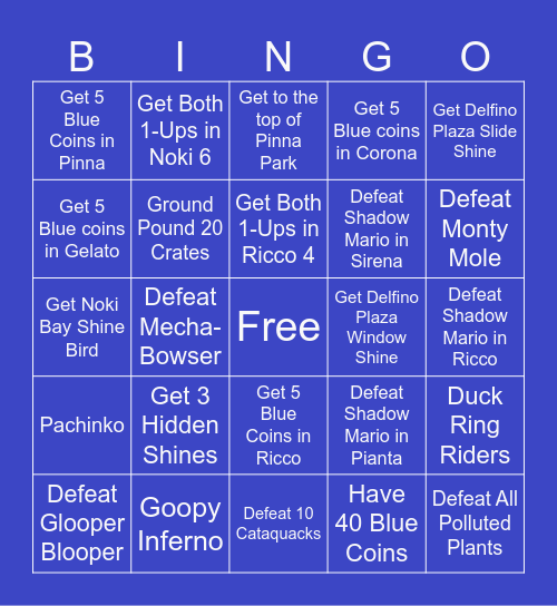 Super Mario Sunburn Bingo Card