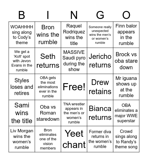 Royal Rumble 2026! Bingo Card