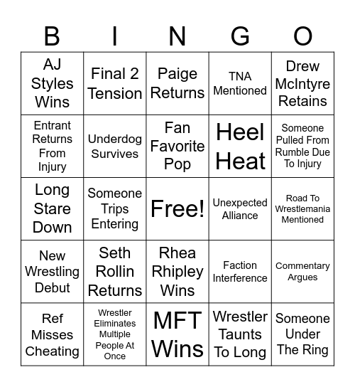 Royal Rumble 2026 Bingo Card