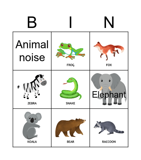 Wild Animals Bingo Card