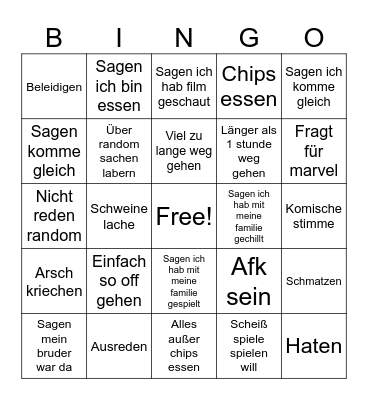 Fredi Bingo Card