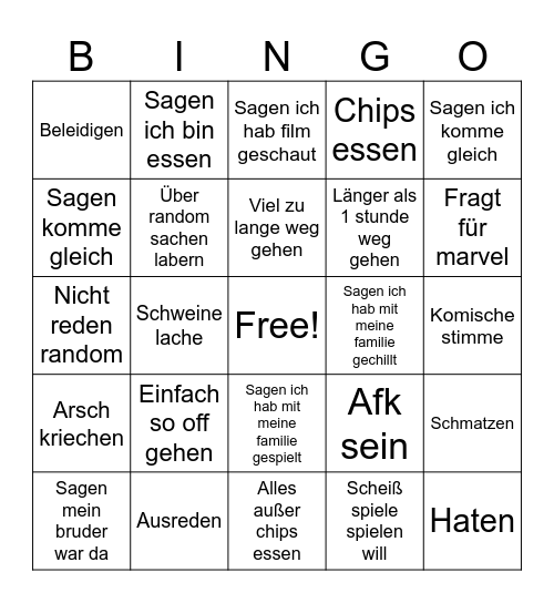 Fredi Bingo Card