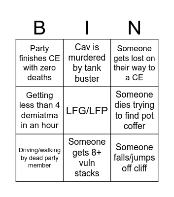 OC Chaos Bingo Card