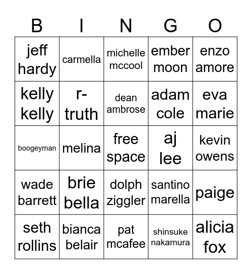 royal rumble entrees Bingo Card