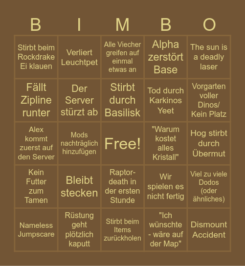 Abberation Bimbo Bingo Card