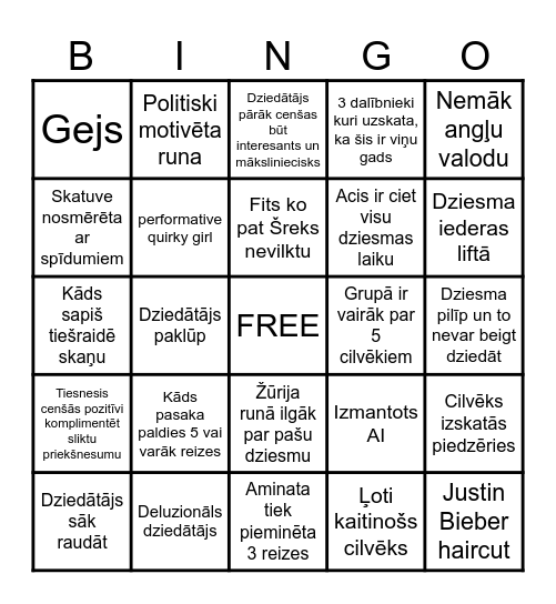Arvja SuperNova Bingo Card