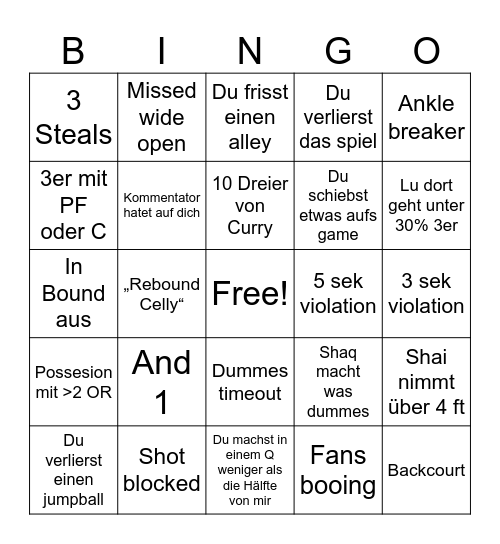 NBA 2K Bingo Card